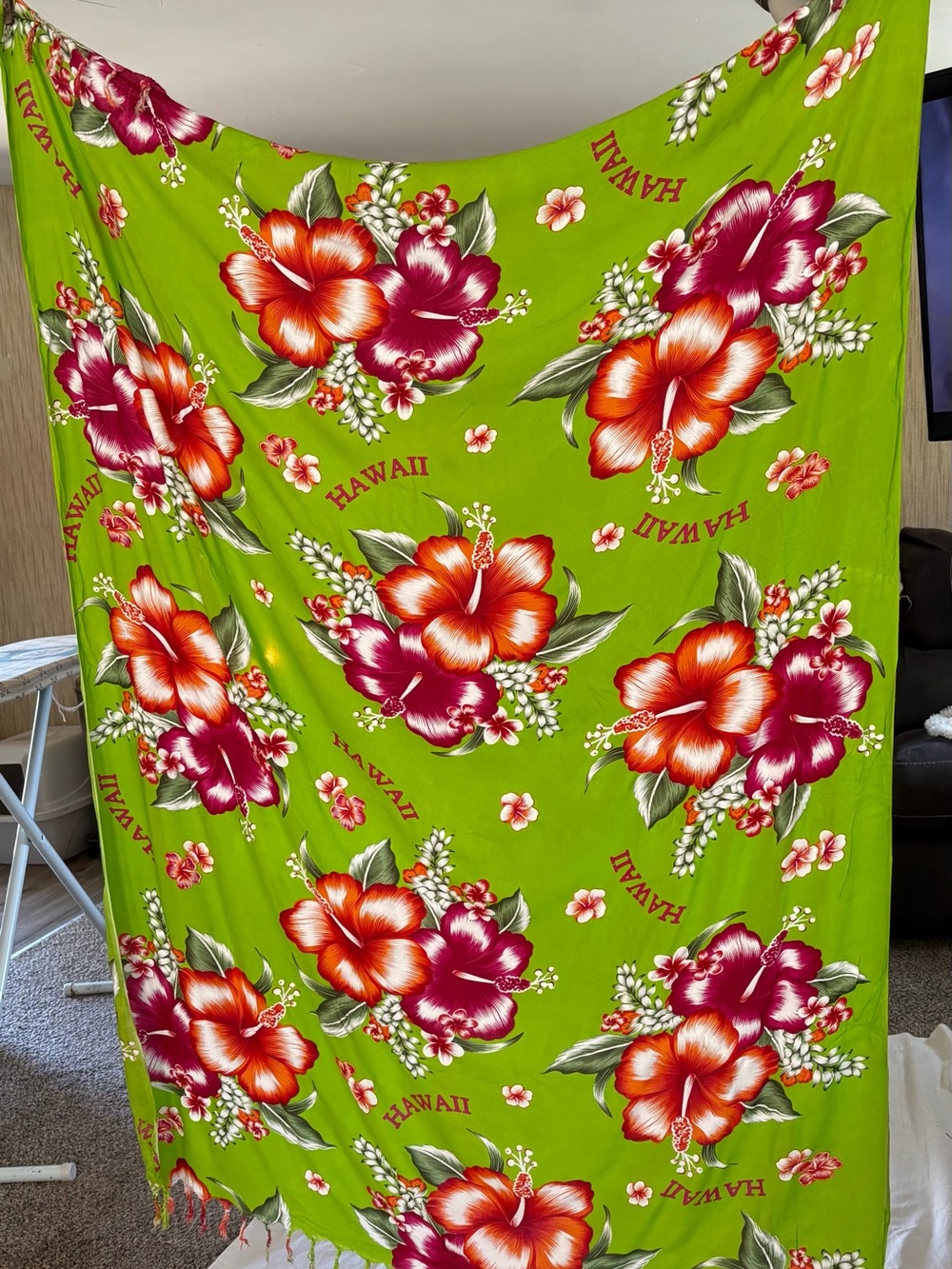 Bright Lime Green Hibiscus Sarong Wrap